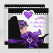 Princess Baby Shower Girl Lila Diamond Hearts Einladung (Vorne/Hinten)