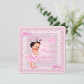 Princess Baby Shower Girl Pink Ballerina Brünett Einladung (Stehend Vorderseite)