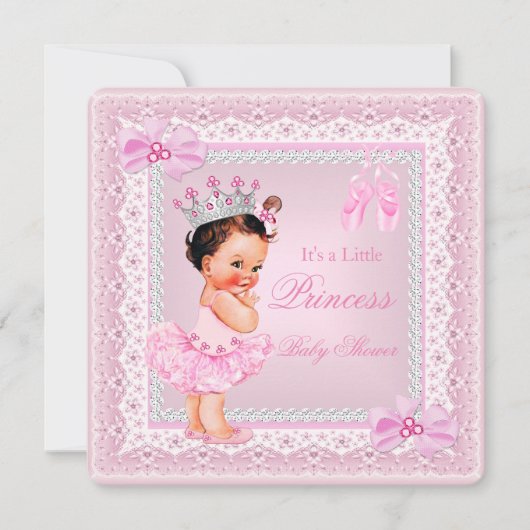 Princess Baby Shower Girl Pink Ballerina Brünett Einladung (Vorderseite)