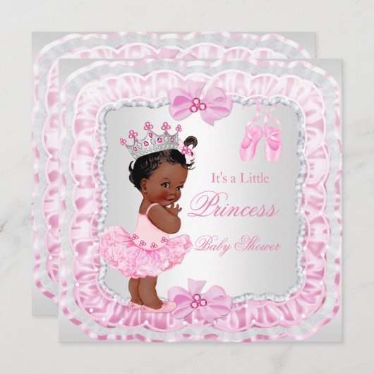Princess Baby Shower Girl Pink Ballerina Ethnic Einladung (Vorne/Hinten)