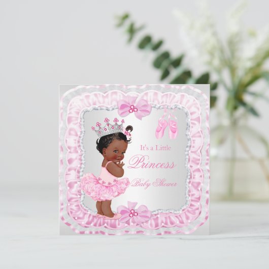 Princess Baby Shower Girl Pink Ballerina Ethnic Einladung (Stehend Vorderseite)