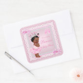 Princess Baby Shower Girl Pink Ballerina Ethnic Quadratischer Aufkleber (Umschlag)