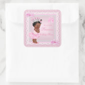 Princess Baby Shower Girl Pink Ballerina Ethnic Quadratischer Aufkleber (Tasche)