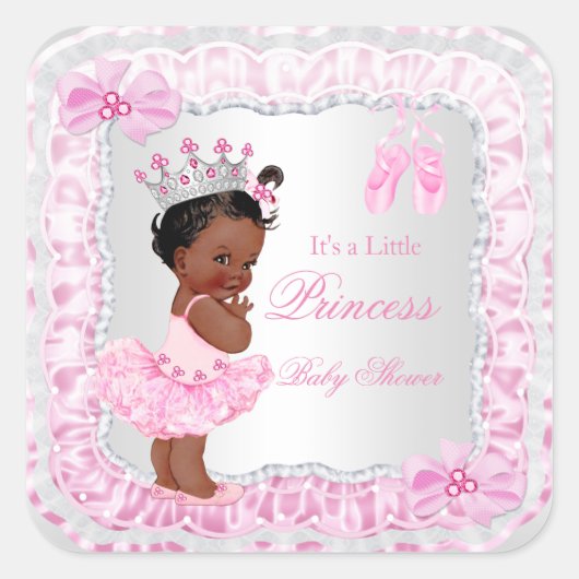 Princess Baby Shower Girl Pink Ballerina Ethnic Quadratischer Aufkleber (Vorderseite)