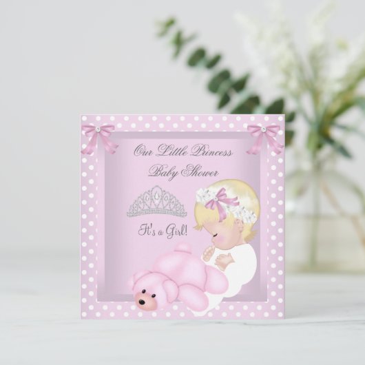 Princess Baby Shower Girl Pink Blonde Baby Girl 3 Einladung (Stehend Vorderseite)