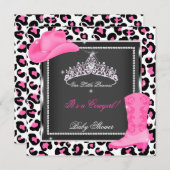 Princess Baby Shower Girl Pink Cowgirl Tiara Cow Einladung (Vorne/Hinten)