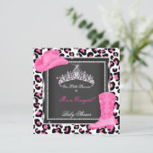 Princess Baby Shower Girl Pink Cowgirl Tiara Cow Einladung (Stehend Vorderseite)