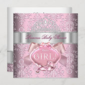 Princess Baby Shower Girl Pink Damask Tiara 2 Einladung (Vorne/Hinten)