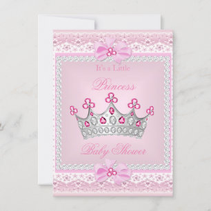 Princess Baby Shower Girl Pink Gem Silver Tiara Einladung