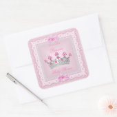 Princess Baby Shower Girl Pink Gem Silver Tiara Quadratischer Aufkleber (Umschlag)