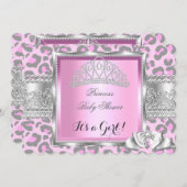 Princess Baby Shower Girl Pink Grau Leopard 2 Einladung (Vorne/Hinten)