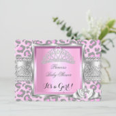 Princess Baby Shower Girl Pink Grau Leopard 2 Einladung (Stehend Vorderseite)