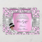 Princess Baby Shower Girl Pink Grau Leopard 4 Einladung (Vorne/Hinten)