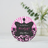 Princess Baby Shower Girl Pink Leopard Zebra 2 Einladung (Stehend Vorderseite)