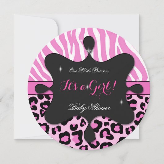 Princess Baby Shower Girl Pink Leopard Zebra 2 Einladung (Vorderseite)