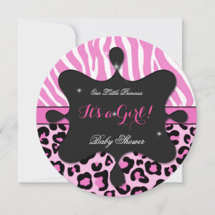 Princess Baby Shower Girl Pink Leopard Zebra 2 Einladung