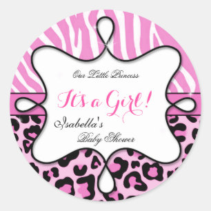Princess Baby Shower Girl Pink Leopard Zebra Runder Aufkleber