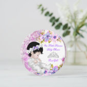 Princess Baby Shower Girl Pink Lila Floral 3a Einladung (Stehend Vorderseite)