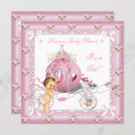 Princess Baby Shower Girl Pink Pearls Brünett Einladung