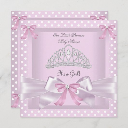 Princess Baby Shower Girl Pink Polka Dots Bow Einladung (Vorne/Hinten)