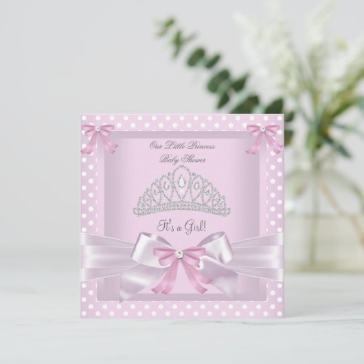 Princess Baby Shower Girl Pink Polka Dots Bow Einladung (Stehend Vorderseite)