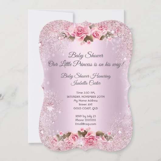 Princess Baby Shower Girl Pink Roses ethnische Einladung (Rückseite)