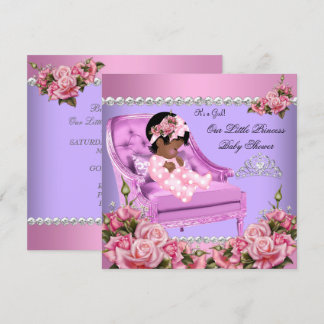 Princess Baby Shower Girl Pink Roses Stuhl Lila Einladung
