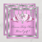 Princess Baby Shower Girl Pink Silver Diamond Einladung (Vorne/Hinten)