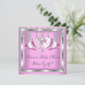Princess Baby Shower Girl Pink Silver Diamond Einladung (Stehend Vorderseite)