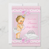 Princess Baby Shower Girl Pink Tiara Heart Blonde Einladung (Vorderseite)