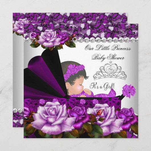Princess Baby Shower Girl Plum Rose Einladung (Vorne/Hinten)