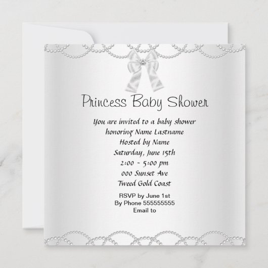 Princess Baby Shower Girl Silver White Tiara Einladung (Rückseite)
