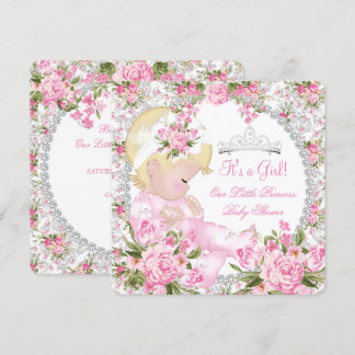 Princess Baby Shower Girl Vintage Rose Floral 3 Einladung