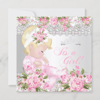 Princess Baby Shower Girl Vintage Rose Pearl B Einladung