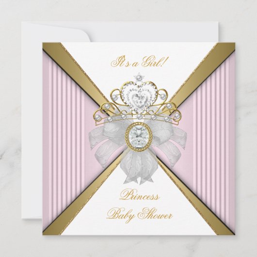 Princess Baby Shower Girl White Pink Gold Einladung (Vorderseite)