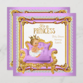 Princess Baby Shower Lilac Pink Gold Stuhl Blonde Einladung (Vorne/Hinten)