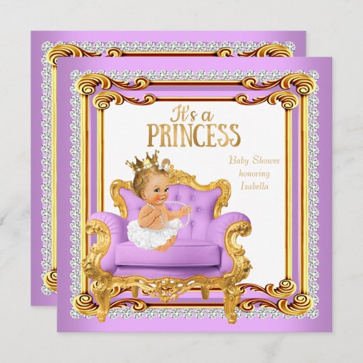Princess Baby Shower Lilac Pink Gold Stuhl Blonde Einladung (Vorne/Hinten)