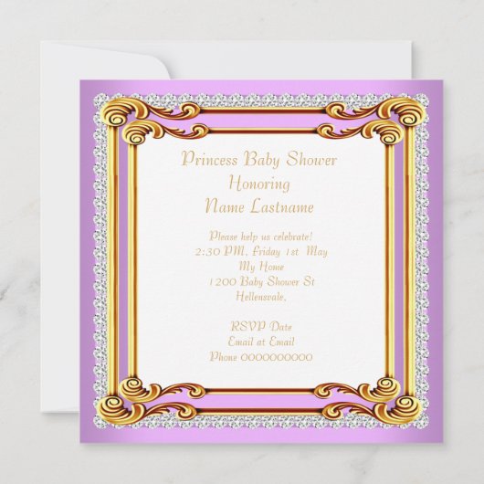 Princess Baby Shower Lilac Pink Gold Stuhl Ethnisc Einladung (Rückseite)