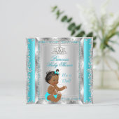 Princess Baby Shower Party Aquamarin Silver Ethnic Einladung (Stehend Vorderseite)