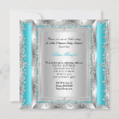 Princess Baby Shower Party Aquamarin Silver Ethnic Einladung (Rückseite)