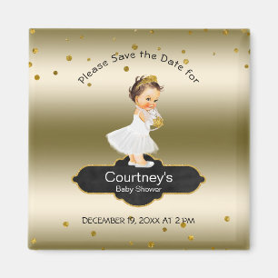 Princess Baby Shower Save the Date Elegantes Gold Magnet