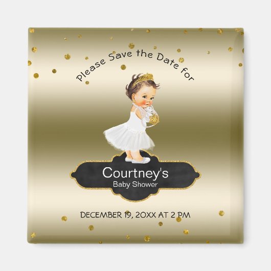 Princess Baby Shower Save the Date Elegantes Gold Magnet (Vorne)