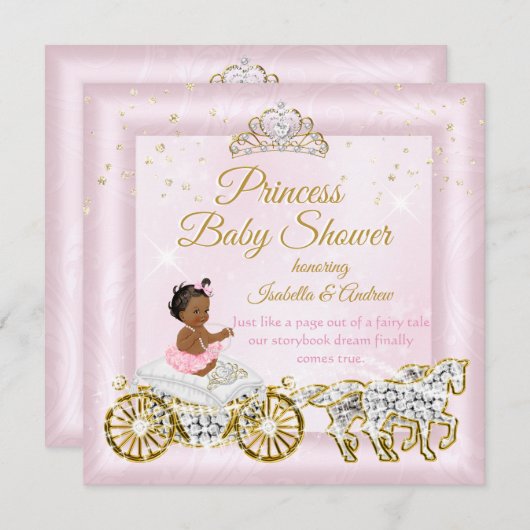 Princess Baby Shower Tiara Pink Carriage Ethnic Einladung (Vorne/Hinten)