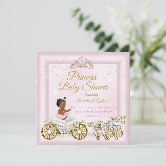 Princess Baby Shower Tiara Pink Carriage Ethnic Einladung (Stehend Vorderseite)