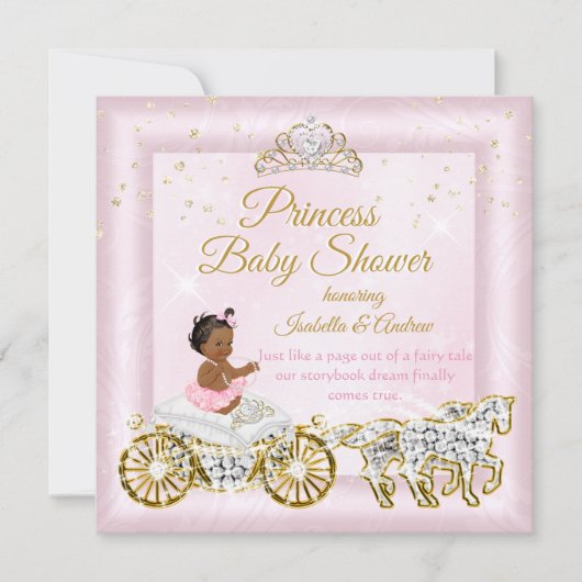Princess Baby Shower Tiara Pink Carriage Ethnic Einladung (Vorderseite)