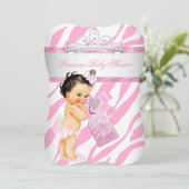 Princess Baby Shower Zebra Pink Brünett Girl Einladung (Stehend Vorderseite)