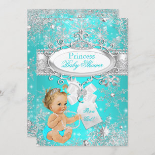 Princess Baby Showflakes Aqua Blonde Einladung