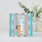 Princess Baby ShowParty Aquamarin Silver Brünett Einladung (Stehend Vorderseite)