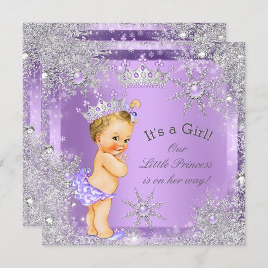 Princess Baby Showroom Lilac Wonderland Blonde Bab Einladung (Vorne/Hinten)