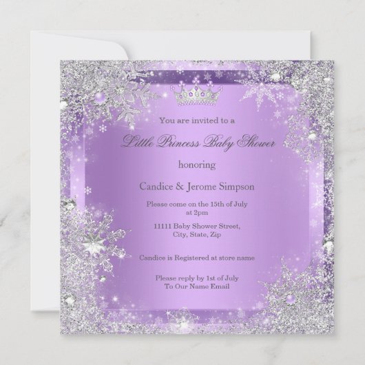 Princess Baby Showroom Lilac Wonderland Blonde Bab Einladung (Rückseite)